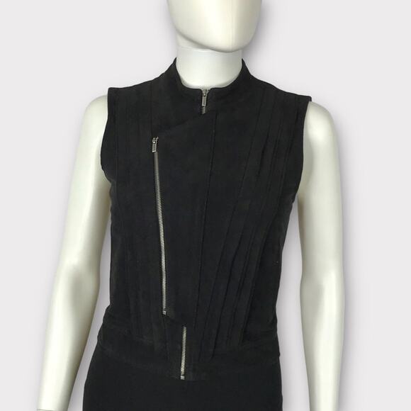 BCBGMaxAzria Black Biker Vest Faux Suede Zippered XS - Picture 1 of 10